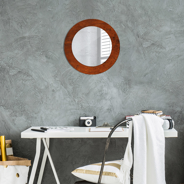 Miroir rond cadre avec impression Bois naturel