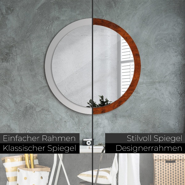 Miroir rond cadre avec impression Bois naturel