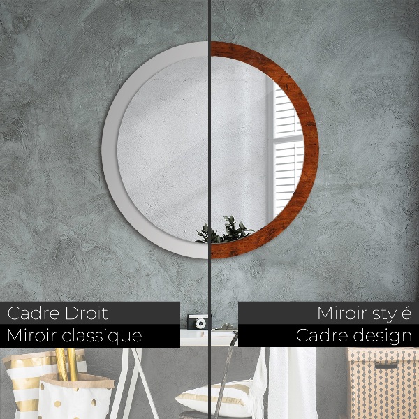 Miroir rond cadre avec impression Bois naturel