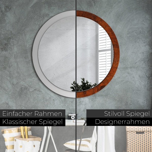 Miroir rond cadre avec impression Bois naturel