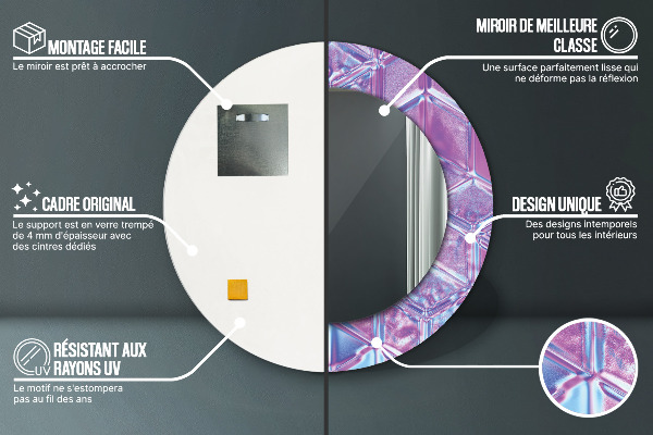Miroir rond cadre avec impression Résumé surréaliste