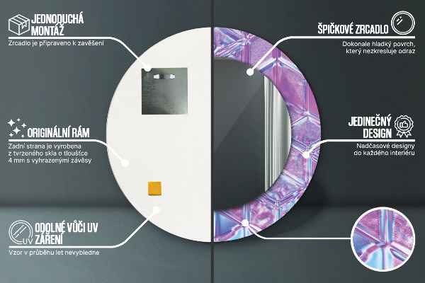 Miroir rond cadre avec impression Résumé surréaliste
