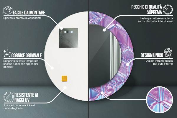 Miroir rond cadre avec impression Résumé surréaliste