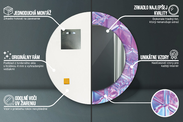 Miroir rond cadre avec impression Résumé surréaliste