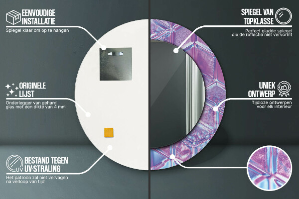 Miroir rond cadre avec impression Résumé surréaliste
