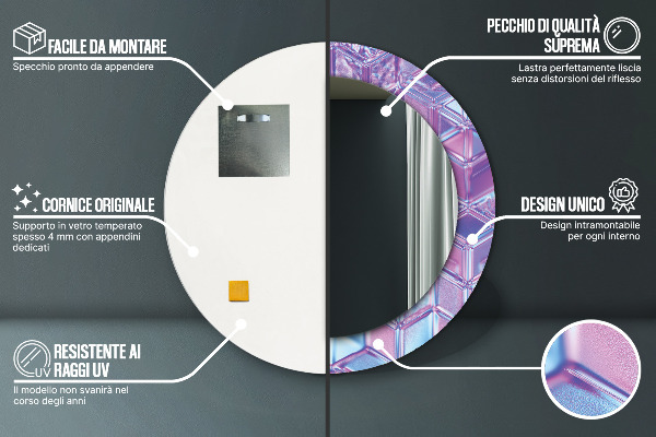 Miroir rond cadre avec impression Résumé surréaliste