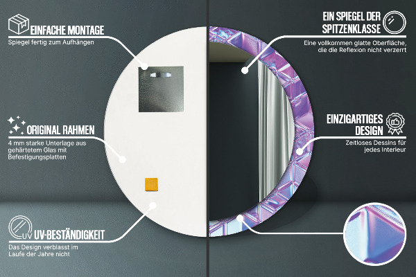Miroir rond cadre avec impression Résumé surréaliste