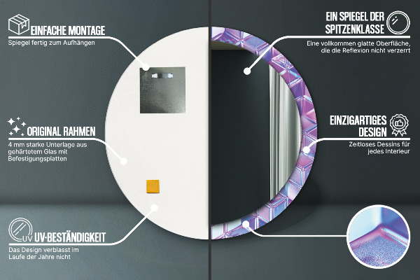 Miroir rond cadre avec impression Résumé surréaliste