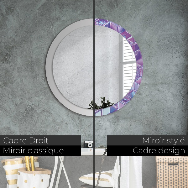 Miroir rond cadre avec impression Résumé surréaliste