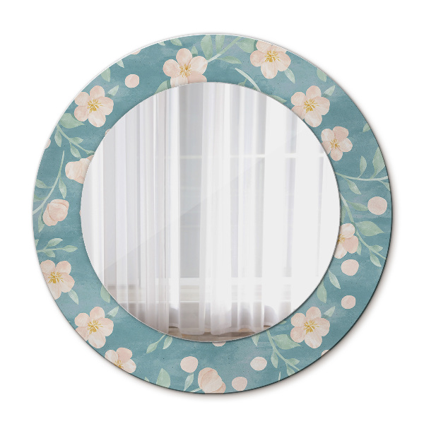 Miroir rond cadre avec impression Motif floral