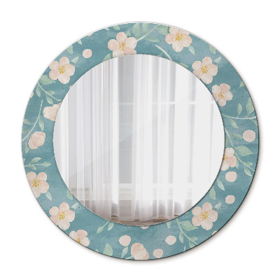 Miroir rond cadre avec impression Motif floral
