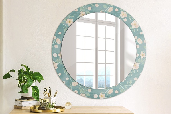 Miroir rond cadre avec impression Motif floral