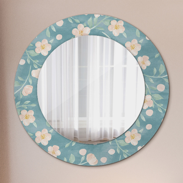 Miroir rond cadre avec impression Motif floral