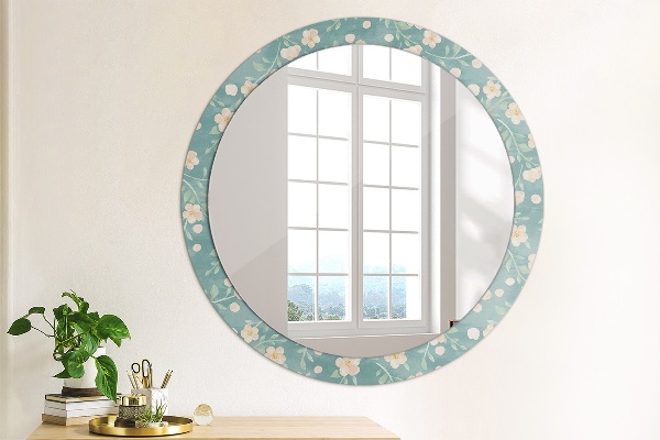 Miroir rond cadre avec impression Motif floral