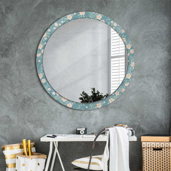 Miroir rond cadre avec impression Motif floral
