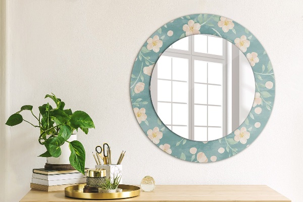 Miroir rond cadre avec impression Motif floral