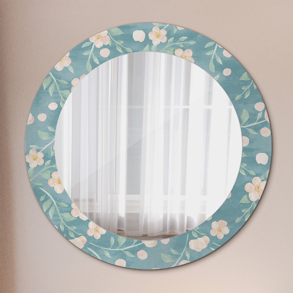 Miroir rond cadre avec impression Motif floral