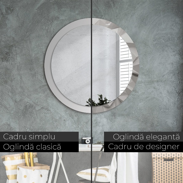 Miroir rond cadre avec impression Crystal blanc abstrait
