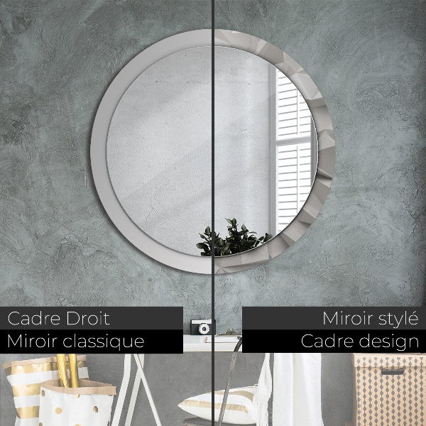 Miroir rond cadre avec impression Crystal blanc abstrait