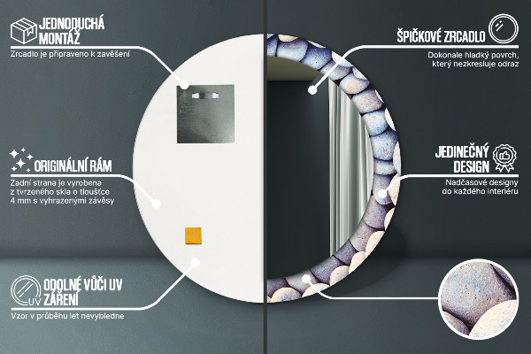 Miroir rond cadre avec impression Roue de pierres de mer