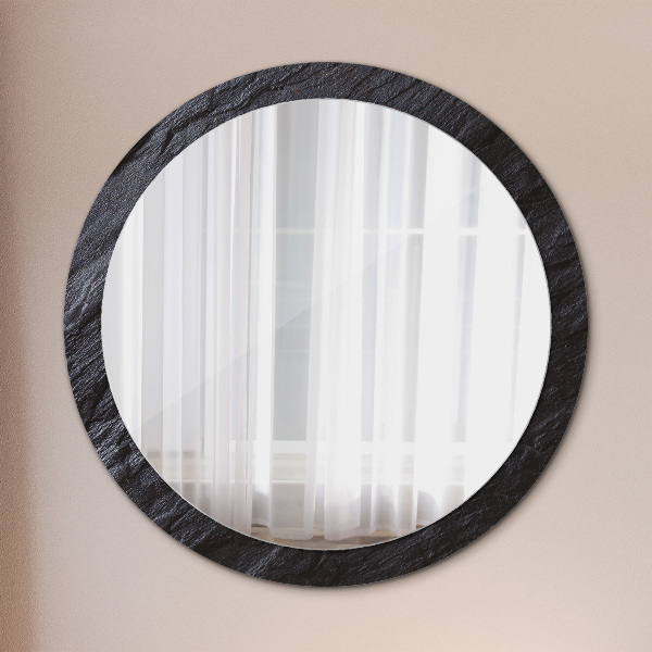 Miroir rond cadre avec impression Pierre noire