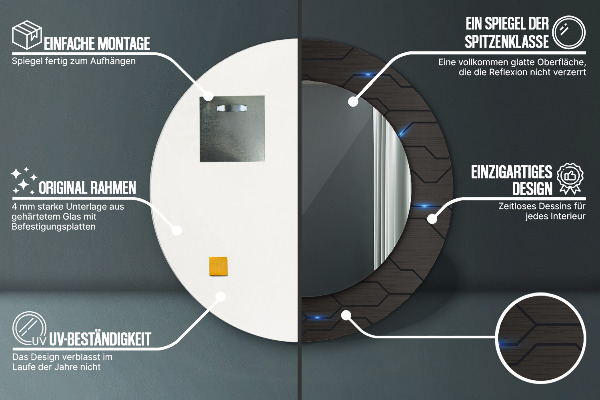 Miroir rond cadre avec impression Abstrait futuriste