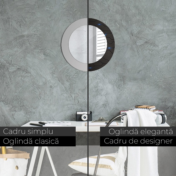 Miroir rond cadre avec impression Abstrait futuriste