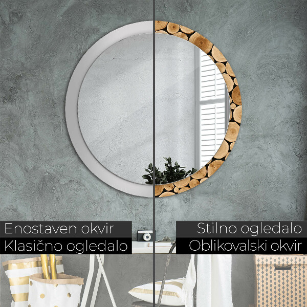 Miroir rond avec décoration Bûches