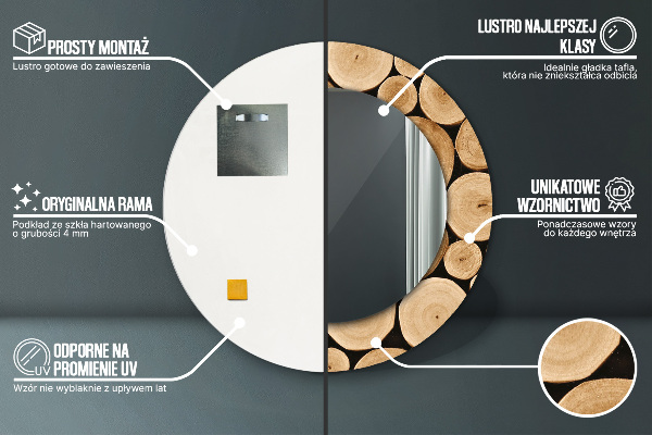 Miroir rond avec décoration Bûches