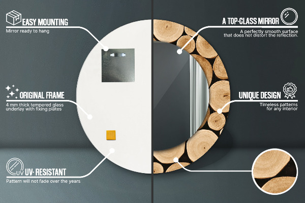 Miroir rond avec décoration Bûches