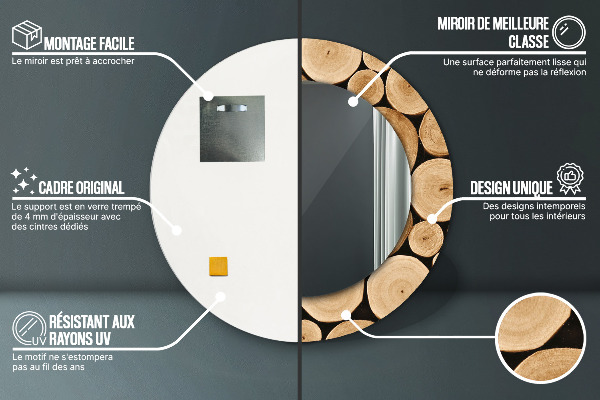 Miroir rond avec décoration Bûches