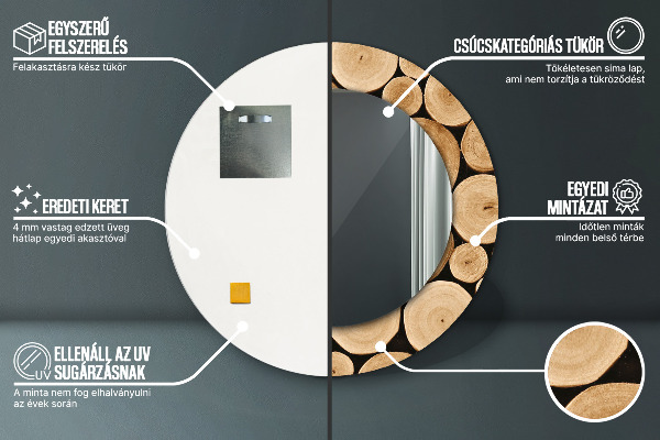 Miroir rond avec décoration Bûches