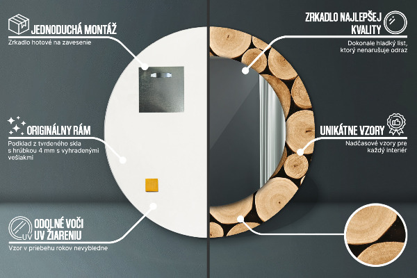 Miroir rond avec décoration Bûches