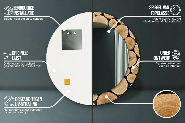 Miroir rond avec décoration Bûches
