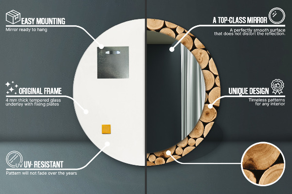 Miroir rond avec décoration Bûches