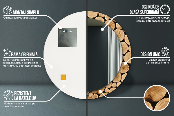 Miroir rond avec décoration Bûches