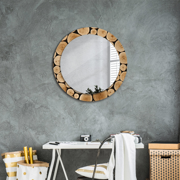 Miroir rond avec décoration Bûches