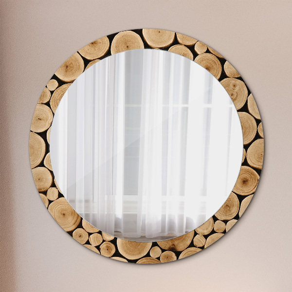 Miroir rond avec décoration Bûches