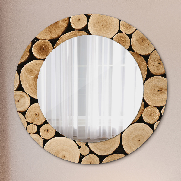 Miroir rond avec décoration Bûches