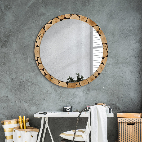 Miroir rond avec décoration Bûches