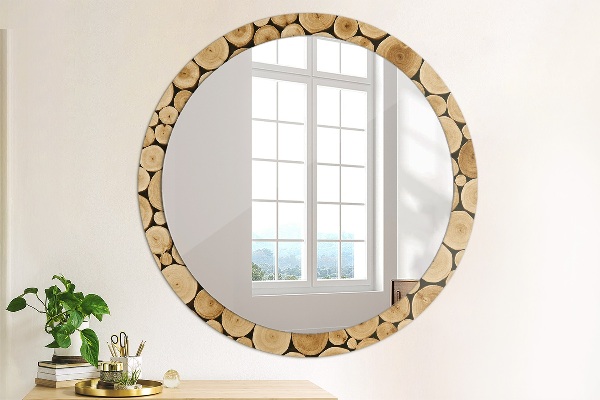 Miroir rond avec décoration Bûches