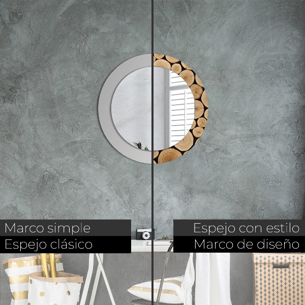 Miroir rond avec décoration Bûches
