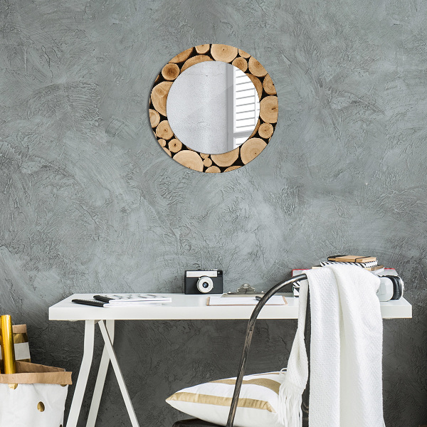 Miroir rond avec décoration Bûches