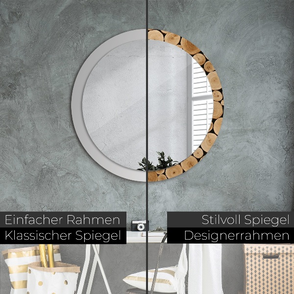 Miroir rond avec décoration Bûches