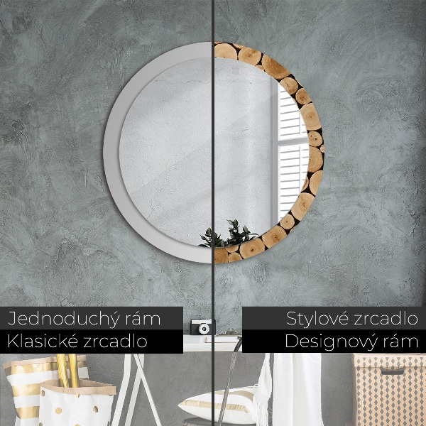 Miroir rond avec décoration Bûches