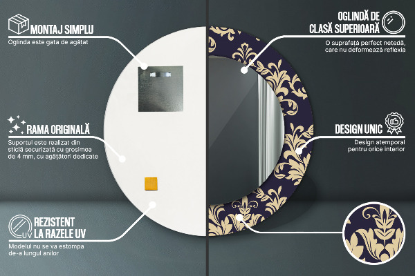 Miroir rond avec décoration Motif floral