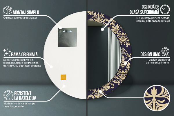 Miroir rond avec décoration Motif floral