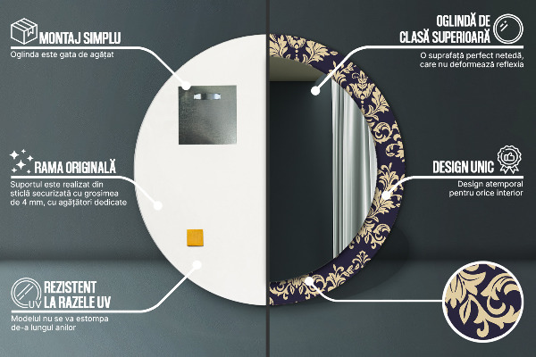 Miroir rond avec décoration Motif floral