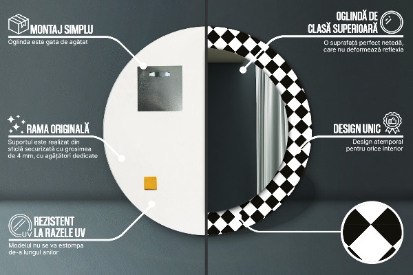 Miroir rond avec décoration Bureau d'échecs