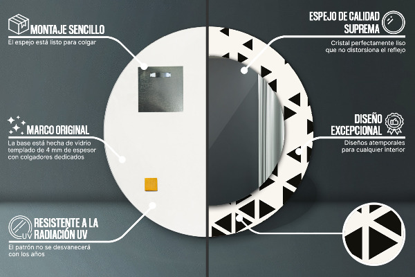 Miroir rond avec décoration Résumé géométrique